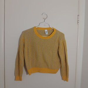 open edit womens  ribbed  crewneck sweater in a yellow and blue  stripped size